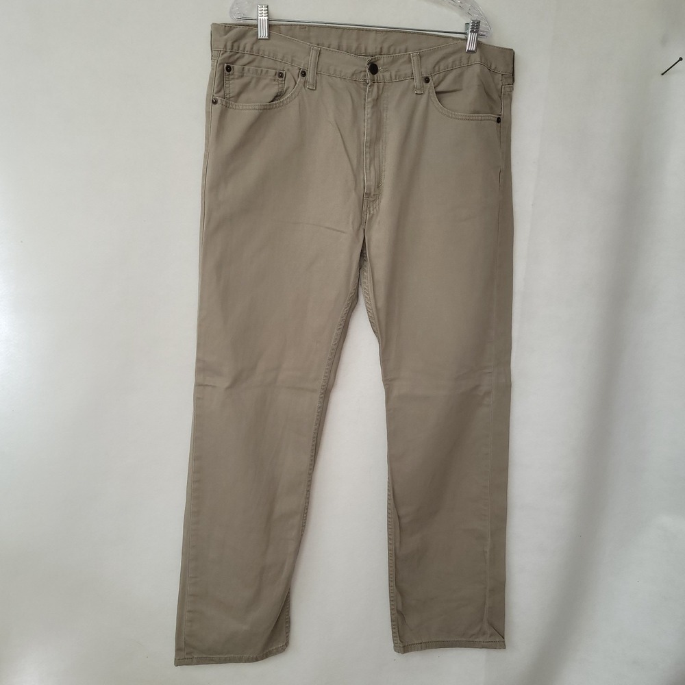 Levi's 505 Regular Fit Pants Mens 38x32 Khaki Tan Straight Leg Twill Flaw READ - Picture 1 of 13